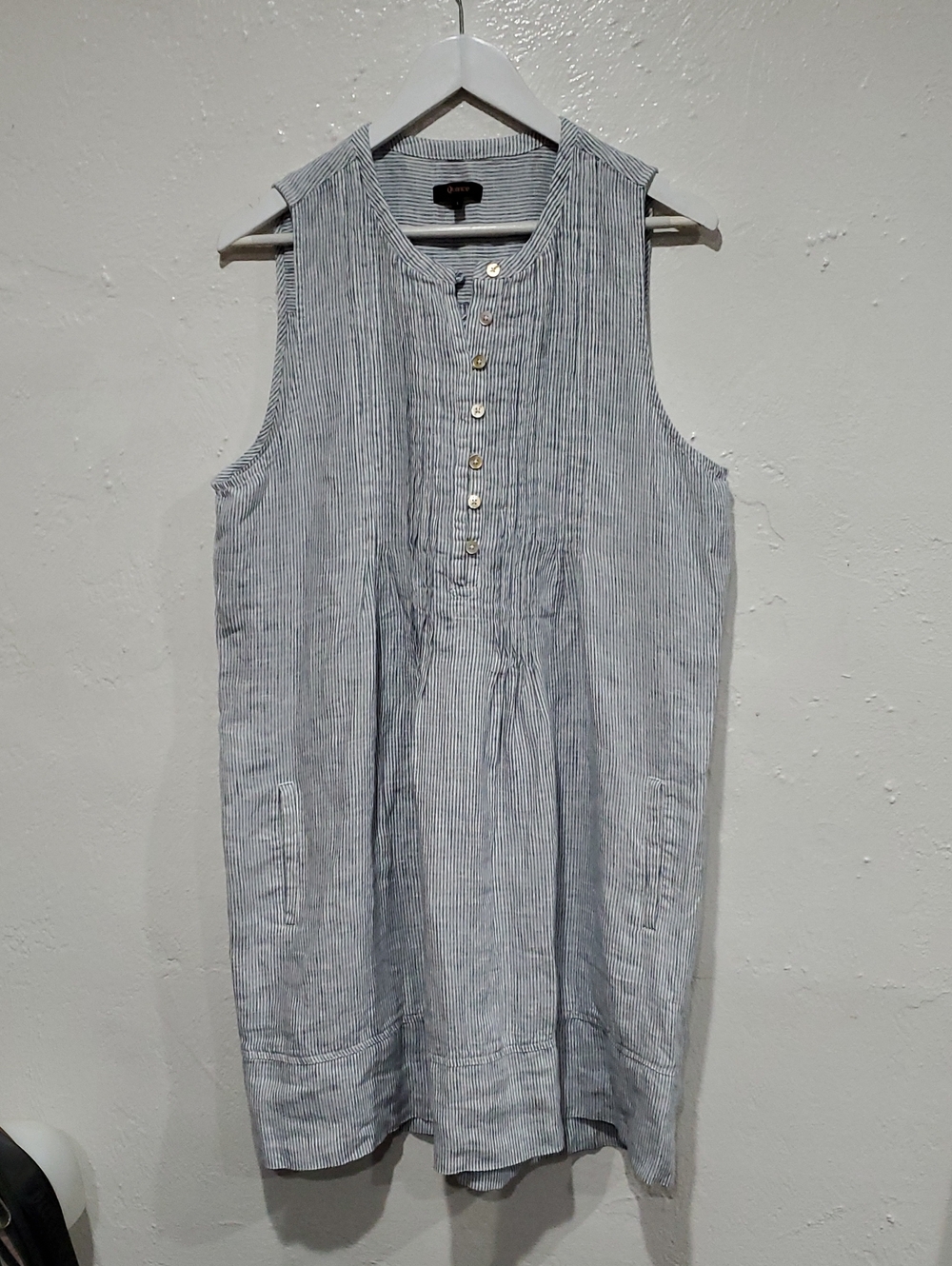 Eileen Fisher 100% Linen Blue & White Striped Sleeveless Dress Size L